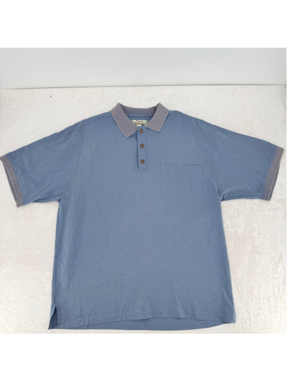 Tommy Bahama Blue 100% Silk Polo Shirt Beachy Oversized Vacation Size Large